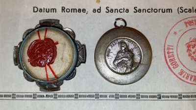 Reliquary - Relic Ex Ossibus Maria Goretti With Original Document en Brass / Glass / Wax Seal, Belgium  20 th century