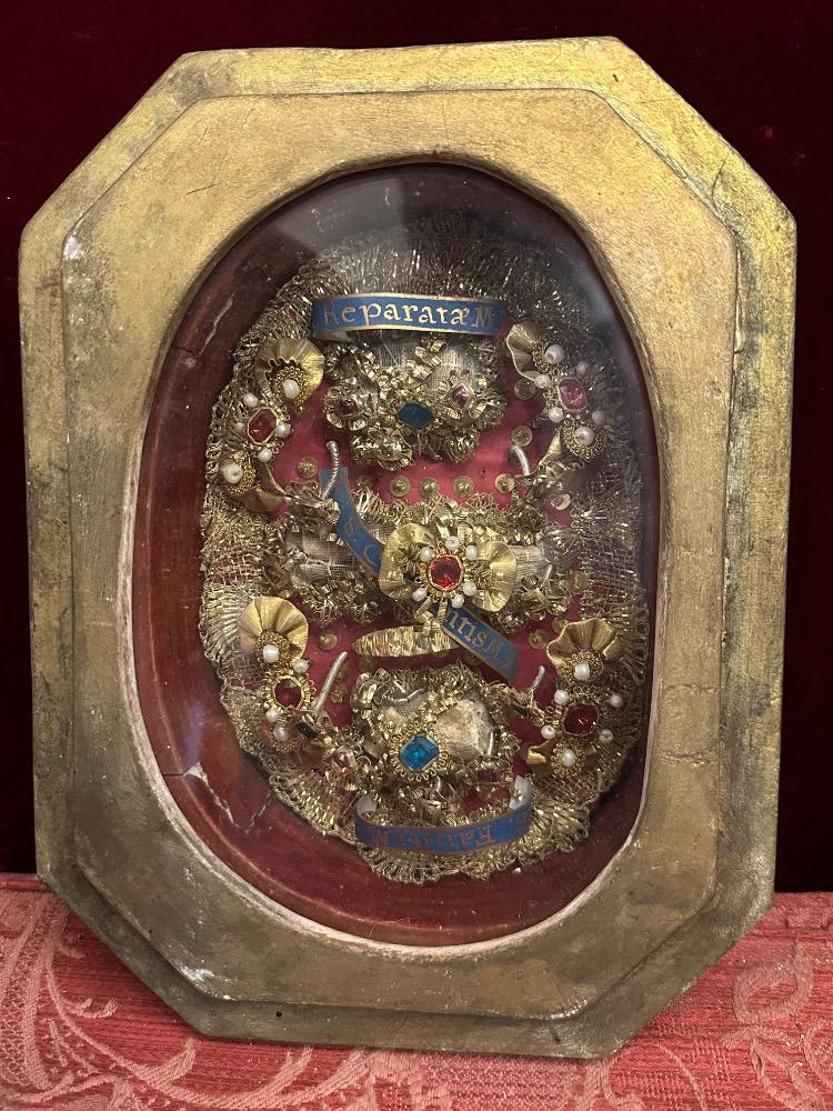 1  Reliquary - Relic Ex Ossibus Relics St. Clemens M. St. Reparata M. St. Fausti M.