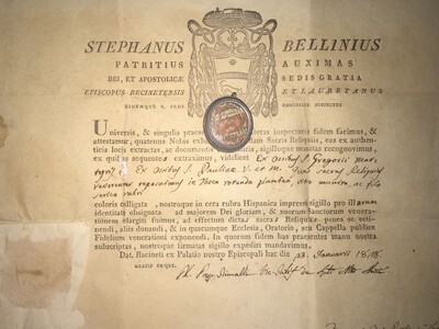 Reliquary - Relic Ex Ossibus Relics With Original Document  Italy  19 th century