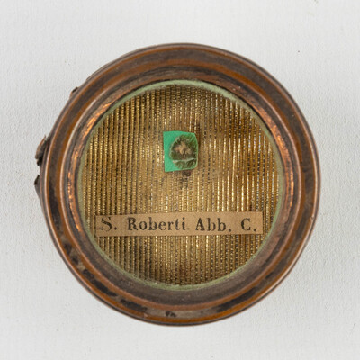 Reliquary - Relic Ex Ossibus S. Roberti Ab. Conf.  With Original Document en Brass / Glass / Wax Seal, Belgium  19 th century