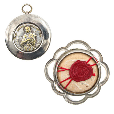 1  Reliquary - Relic Ex Ossibus Saint Maria Goretti, Virgin And Martyr (Patroness Of Youth, Chastity, And Victims Of Sexual Violence) With Original Document