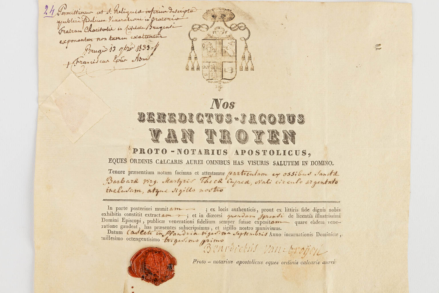 1  Reliquary - Relic Ex Ossibus Sancta Barbara Virg. Martyris. With Original Document