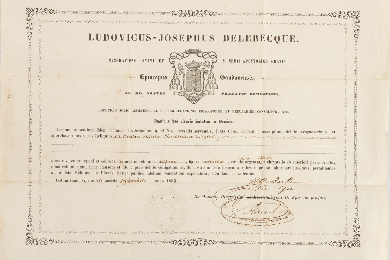 1  Reliquary - Relic Ex Ossibus Sancta Christina Verginis. With Original Document