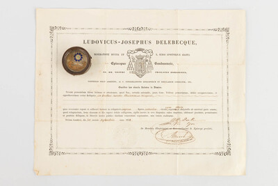 Reliquary - Relic Ex Ossibus Sancta Christina Verginis. With Original Document en Brass / Glass / Wax Seal, Belgium  19 th century ( Anno 1858)