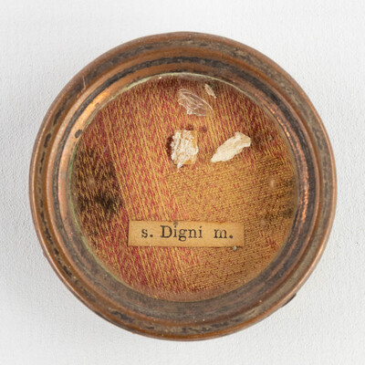 Reliquary - Relic Ex Ossibus Sancta Digni M. With Original Document en Brass / Glass / Wax Seal, Belgium  19 th century ( Anno 1858 )