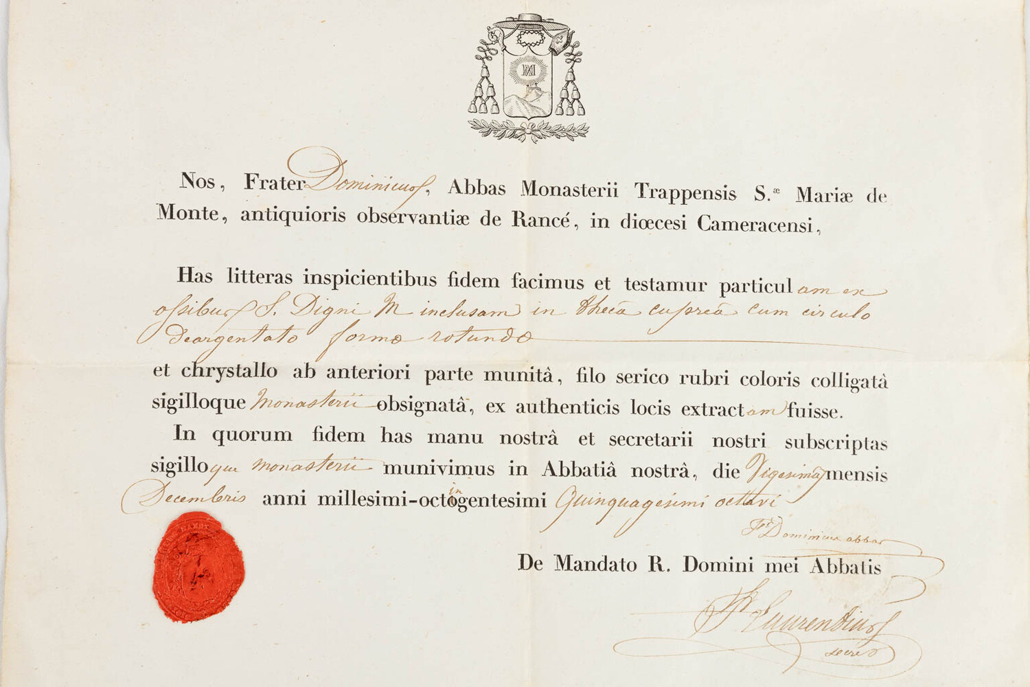 1  Reliquary - Relic Ex Ossibus Sancta Digni M. With Original Document