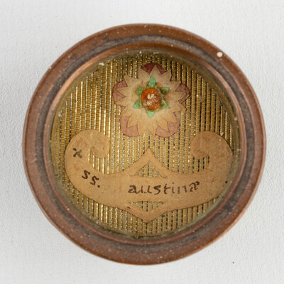 Reliquary - Relic Ex Ossibus Sancta Faustinae Virginis Martyris. With Origina Document en Brass / Glass / Wax Seal, Belgium  19 th century ( Anno 1859 )