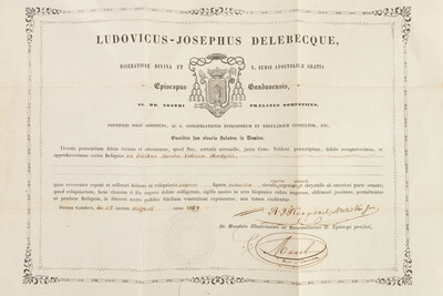 Reliquary - Relic Ex Ossibus Sanctae Valeriae Martyris. With Original Document en Glass / Originally Sealed, Belgium  19 th century ( Anno 1859 )