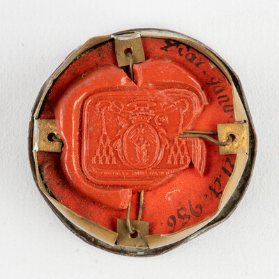 Reliquary - Relic Ex Ossibus Sancti Bertini Abbatis. With Original Document en Brass / Glass / Wax Seal, Belgium  19 th century ( Anno 1858 )