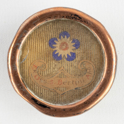 Reliquary - Relic Ex Ossibus Sancti Bertini Abbatis. With Original Document en Brass / Glass / Wax Seal, Belgium  19 th century ( Anno 1858 )