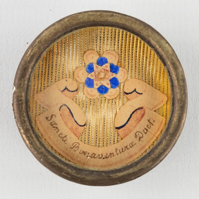 Reliquary - Relic Ex Ossibus Sancti Bonaventura, Doctoris With Original Document en Brass / Glass / Wax Seal, Belgium  19 th century