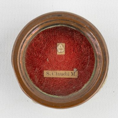 Reliquary - Relic Ex Ossibus Sancti Claudii M. With Original Document en Brass / Glass / Wax Seal, Belgium  18 th century ( Anno 1858 )