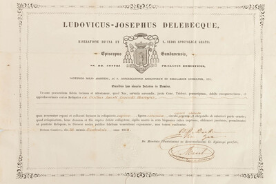 Reliquary - Relic Ex Ossibus Sancti Cornelii Martyris. With Original Document en Brass / Glass / Wax Seal, Belgium  19 th century ( Anno 1858 )