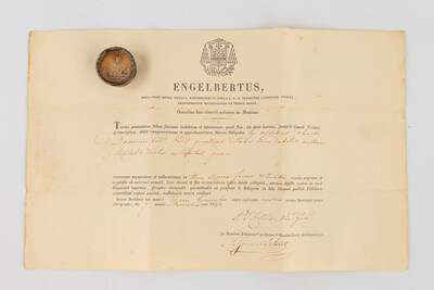 Reliquary - Relic Ex Ossibus Sancti Dominici. With Original Document en Brass / Glass / Wax Seal, Belgium  19 th century