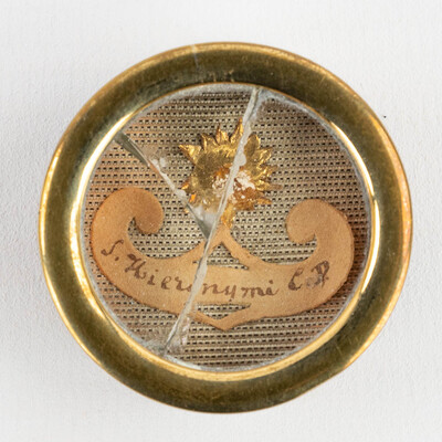 Reliquary - Relic Ex Ossibus Sancti Hieronymi Confessoris Et Lula Doctoris. With Original Document en Brass / Glass / Wax Seal, Belgium  19 th century ( Anno 1859 )