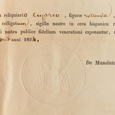 Reliquary - Relic Ex Ossibus Sancti Hieronymi Confessoris Et Lula Doctoris. With Original Document en Brass / Glass / Wax Seal, Belgium  19 th century ( Anno 1859 )