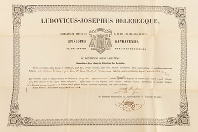 Reliquary - Relic Ex Ossibus Sancti Hieronymi Confessoris Et Lula Doctoris. With Original Document en Brass / Glass / Wax Seal, Belgium  19 th century ( Anno 1859 )