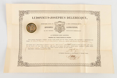 Reliquary - Relic Ex Ossibus Sancti Hieronymi Confessoris Et Lula Doctoris. With Original Document en Brass / Glass / Wax Seal, Belgium  19 th century ( Anno 1859 )