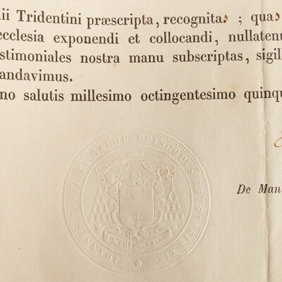 Reliquary - Relic Ex Ossibus Sancti Joannis Baptista. With Original Document en Brass / Glass / Wax Seal, Belgium  19 th century ( Anno 1855 )