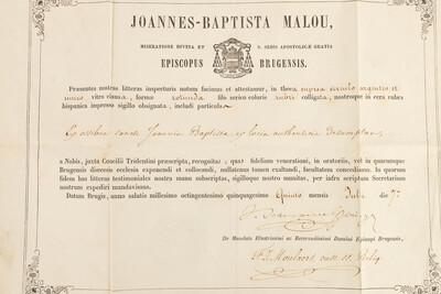 Reliquary - Relic Ex Ossibus Sancti Joannis Baptista. With Original Document en Brass / Glass / Wax Seal, Belgium  19 th century ( Anno 1855 )