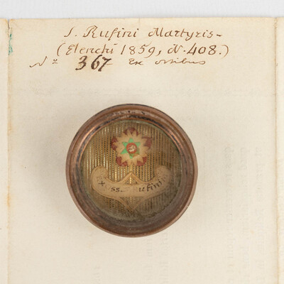 Reliquary - Relic Ex Ossibus Sancti Rufini Martyris. With Original Document en Brass / Glass / Wax Seal, Belgium  19 th century ( Anno 1859 )