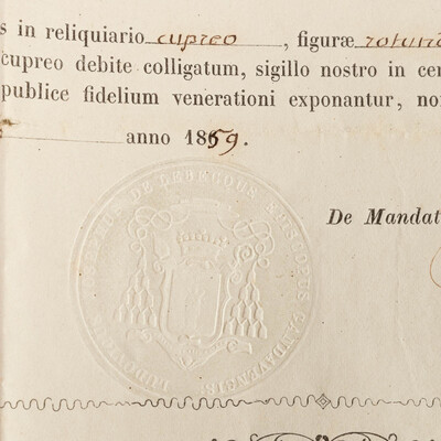 Reliquary - Relic Ex Ossibus Sancti Rufini Martyris. With Original Document en Brass / Glass / Wax Seal, Belgium  19 th century ( Anno 1859 )