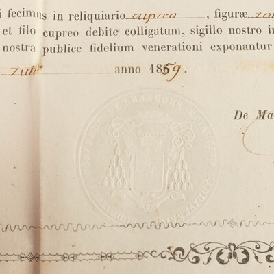 Reliquary - Relic  Ex Ossibus Sancti Urbani Martyris. With Original Docment en Brass / Glass / Wax Seal, Belgium  19 th century ( Anno 1859 )