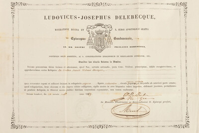 Reliquary - Relic  Ex Ossibus Sancti Urbani Martyris. With Original Docment en Brass / Glass / Wax Seal, Belgium  19 th century ( Anno 1859 )