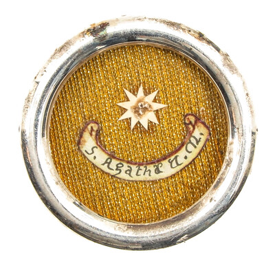 Reliquary - Relic Ex Ossibus St. Agatha With Original Document en Brass / Glass / Wax Seal, Belgium  19 th century