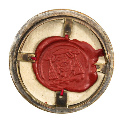 Reliquary - Relic Ex Ossibus St. Agatha With Original Document en Brass / Glass / Wax Seal, Belgium  19 th century