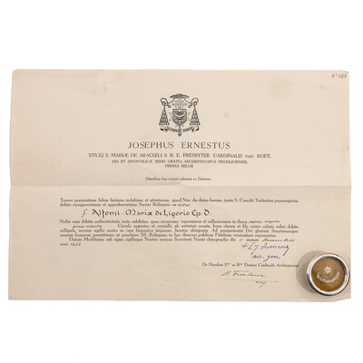 Reliquary - Relic Ex Ossibus St. Alphonsus With Original Document Belgium  19 th century