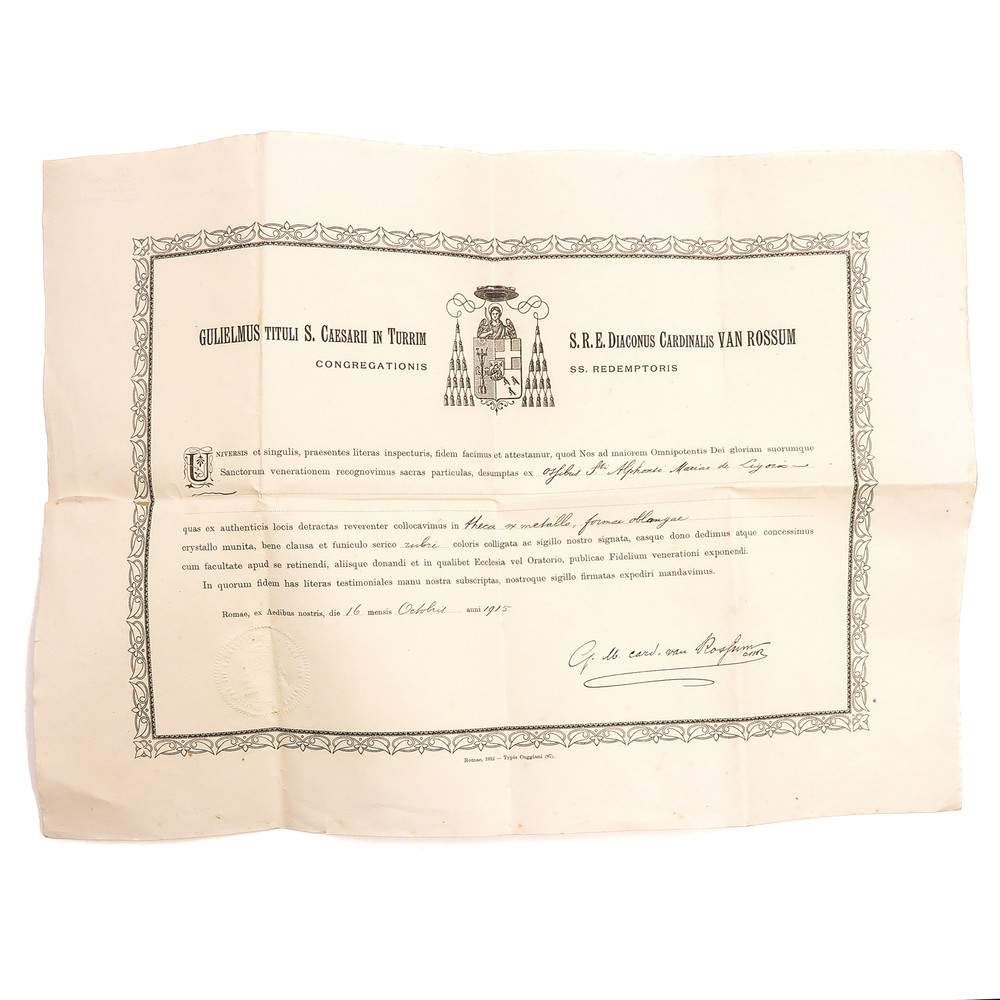 1  Reliquary - Relic Ex Ossibus St. Alphonsus With Original Document