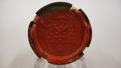 Reliquary - Relic Ex Ossibus St. Alphonsus With Original Document en Brass / Glass / Wax Seal, Belgium 19 th century