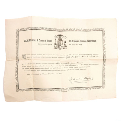 Reliquary - Relic Ex Ossibus St. Alphonsus With Original Document Italy  20th century ( 1915 )