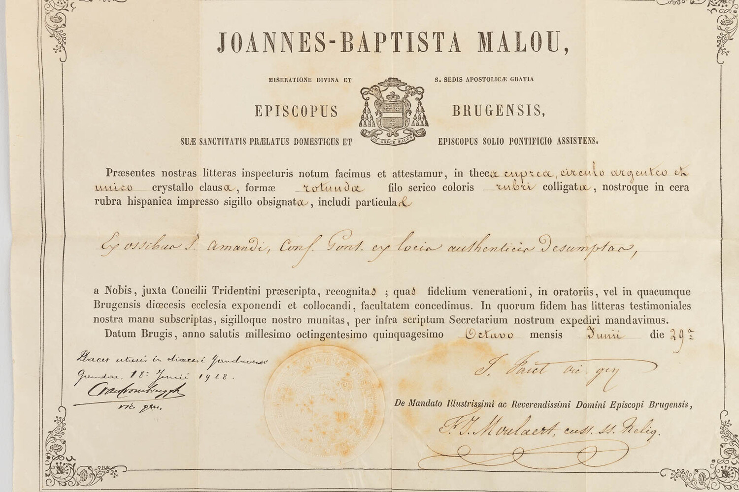 1  Reliquary - Relic Ex Ossibus St. Amandus With Original Document