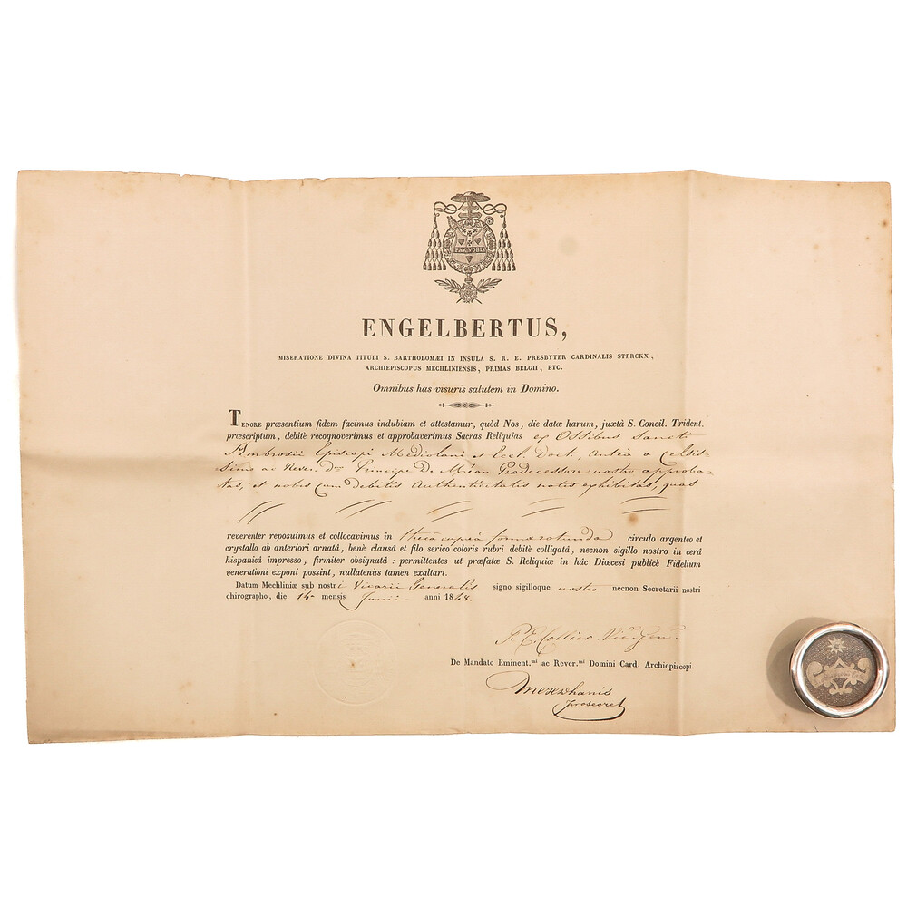 1  Reliquary - Relic Ex Ossibus St. Ambrosius With Original Document