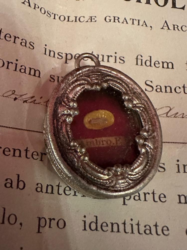 1  Reliquary - Relic Ex Ossibus St. Ambrosius With Original Document