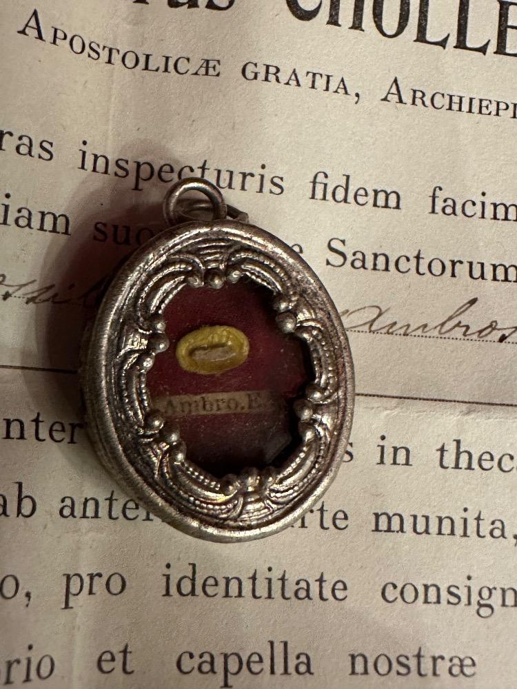 1  Reliquary - Relic Ex Ossibus St. Ambrosius With Original Document