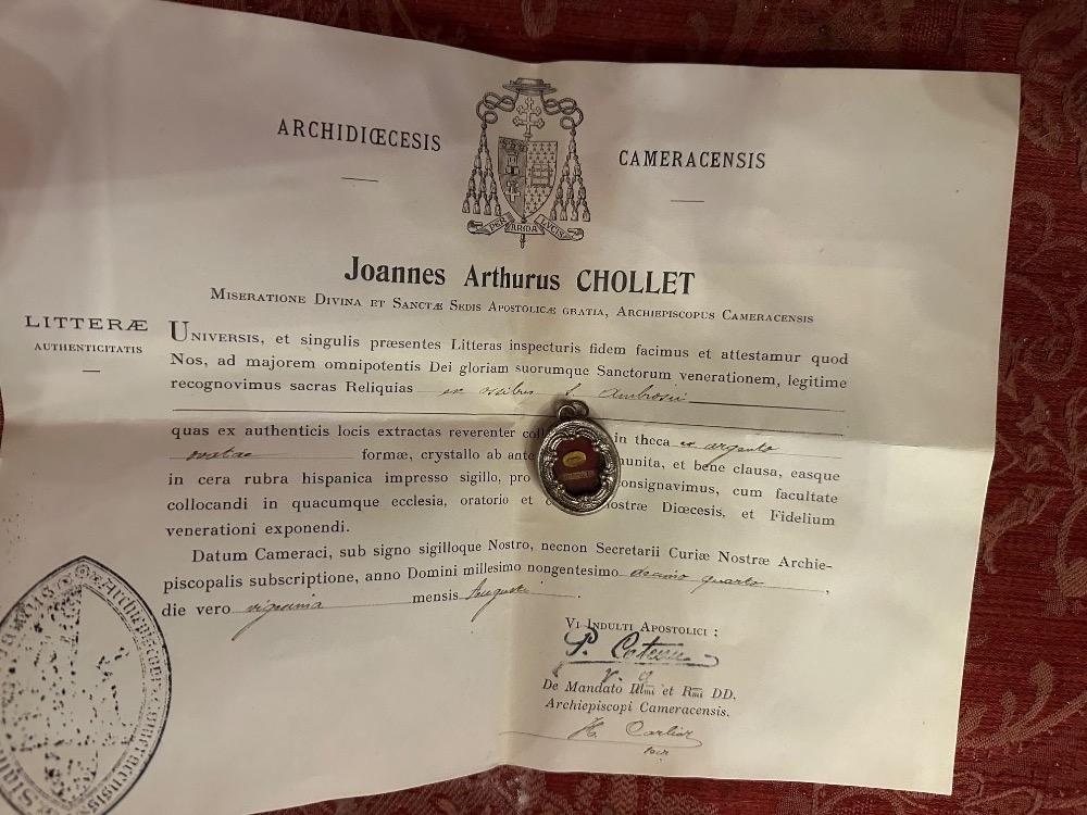 1  Reliquary - Relic Ex Ossibus St. Ambrosius With Original Document