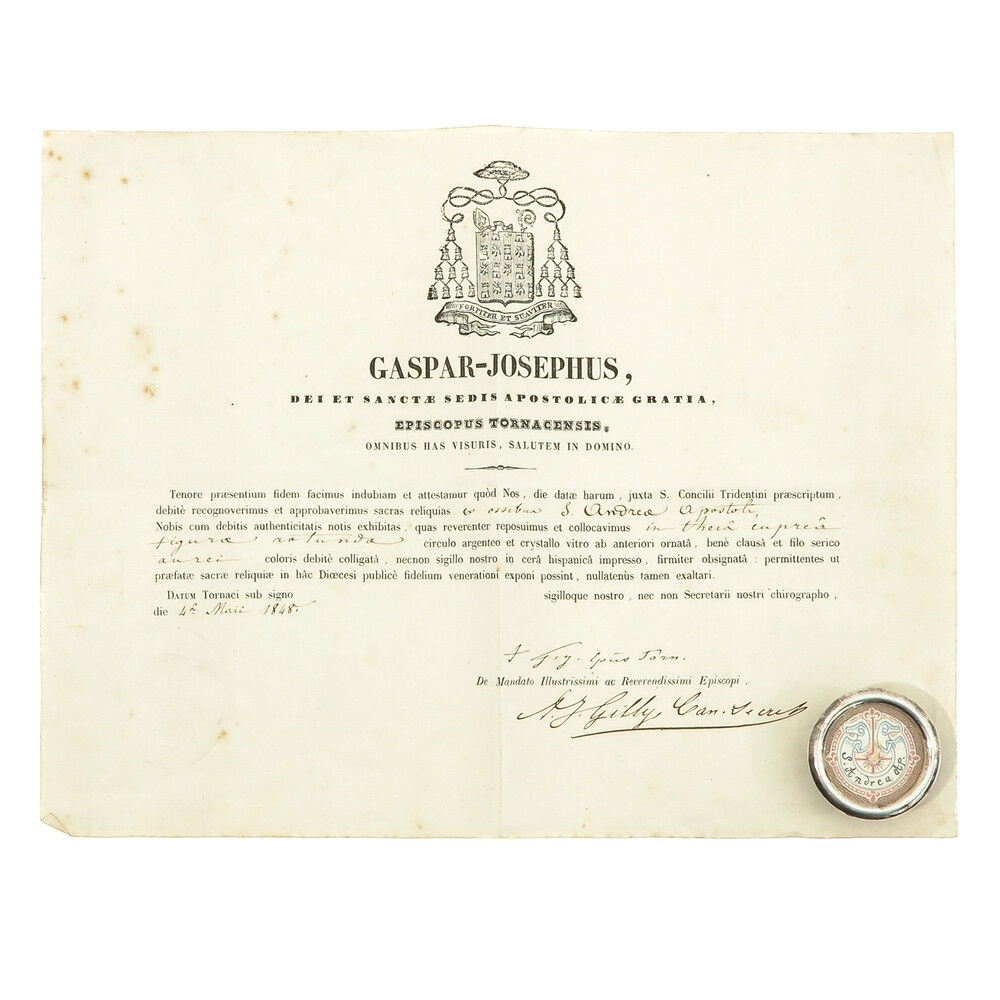 1  Reliquary - Relic Ex Ossibus St. Andreas With Original Document