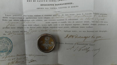 Reliquary - Relic Ex Ossibus St. Apolonnia With Original Document Belgium  19 th century