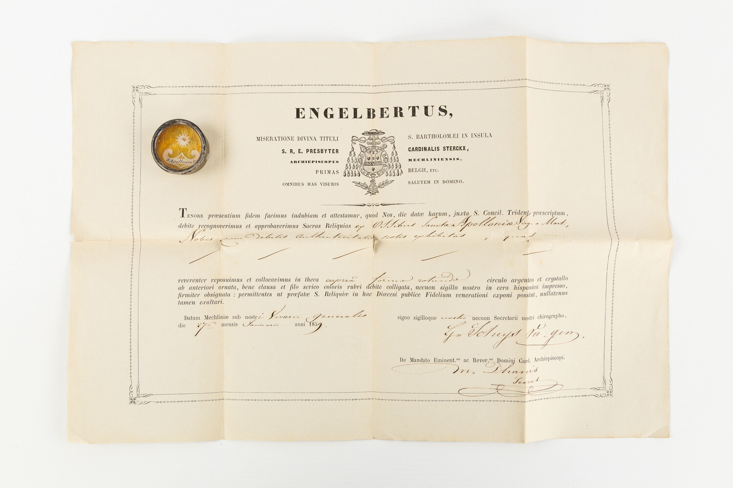 1  Reliquary - Relic Ex Ossibus St. Appolonia With Original Document