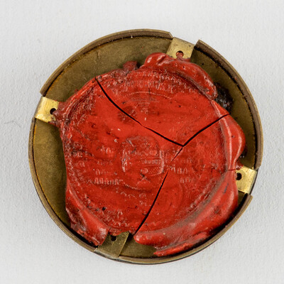 Reliquary - Relic Ex Ossibus St. Barbara With Original Document en Brass / Glass / Wax Seal, Belgium  19 th century