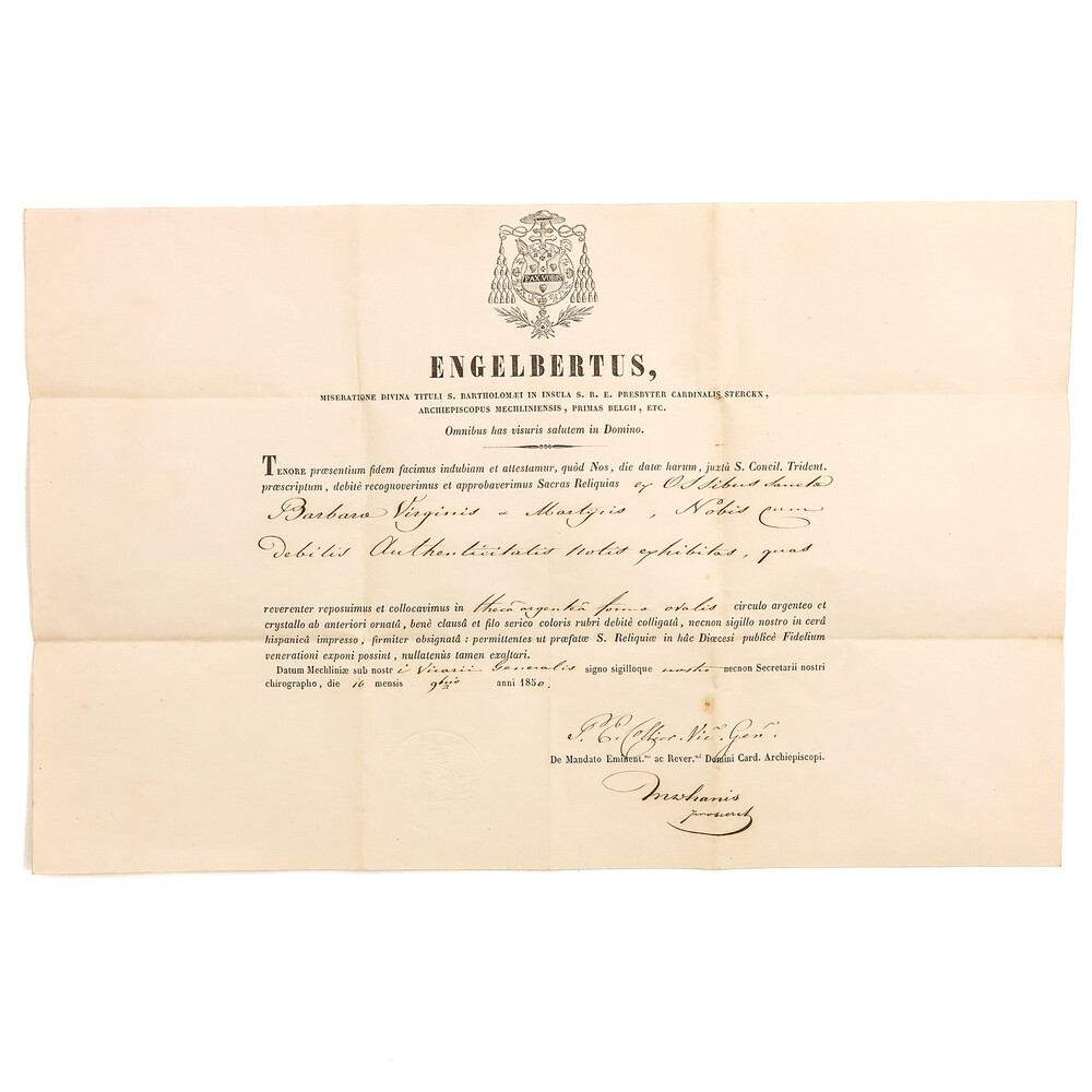 1  Reliquary - Relic Ex Ossibus St. Barbara With Original Document