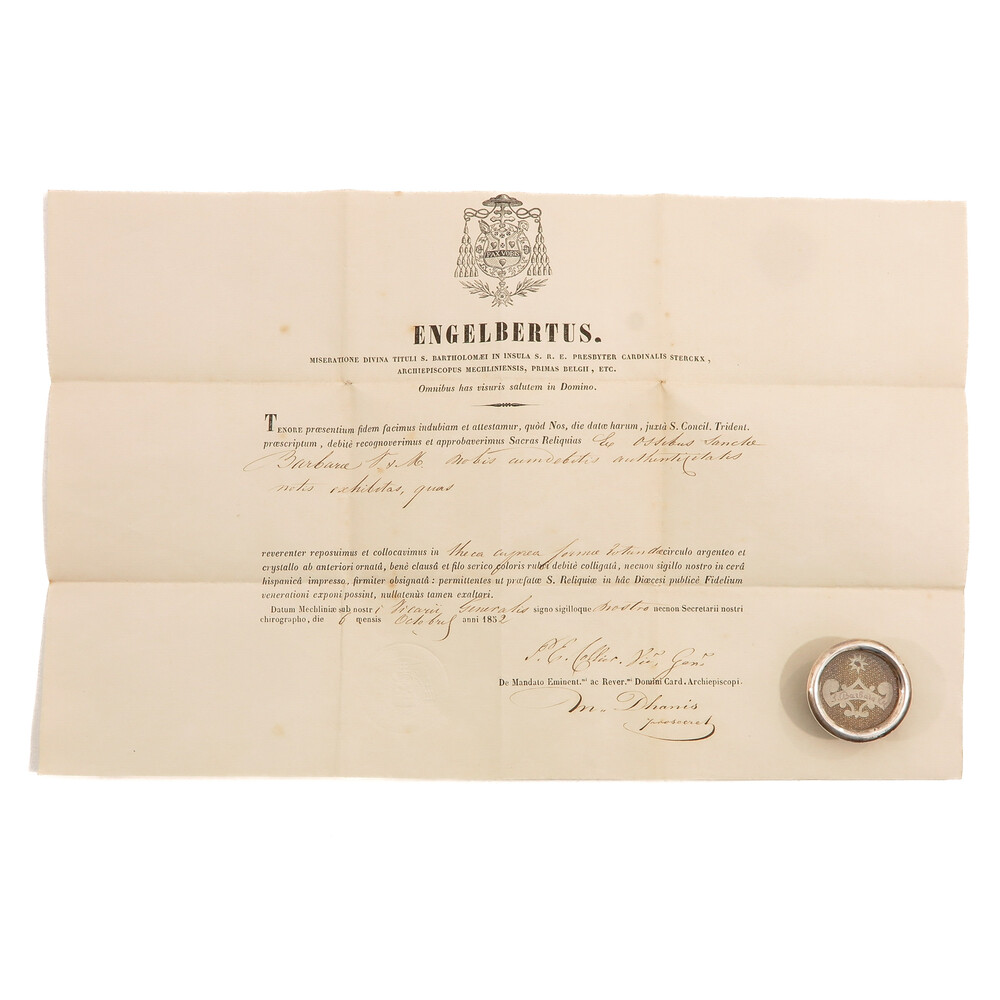 1  Reliquary - Relic Ex Ossibus St. Barbara With Original Document