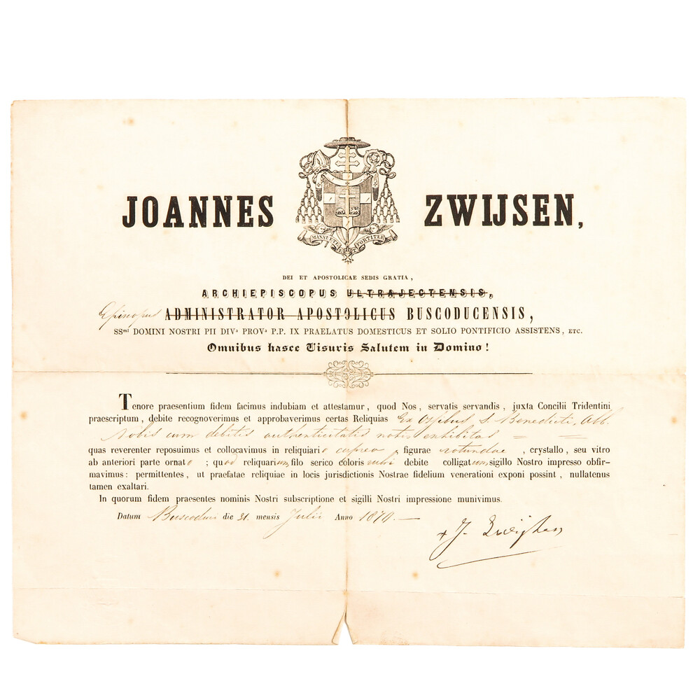 1  Reliquary - Relic Ex Ossibus St. Benedict With Original Document