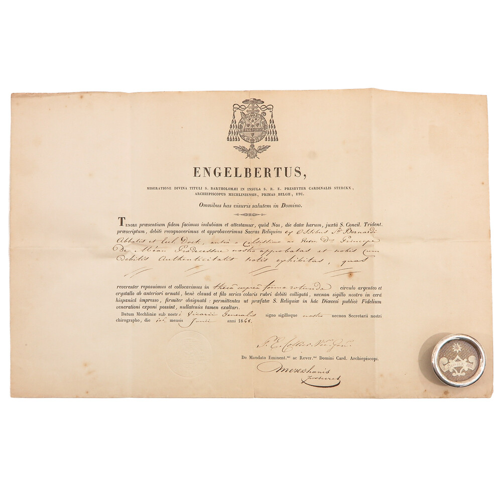 1  Reliquary - Relic Ex Ossibus St. Bernardus With Original Document