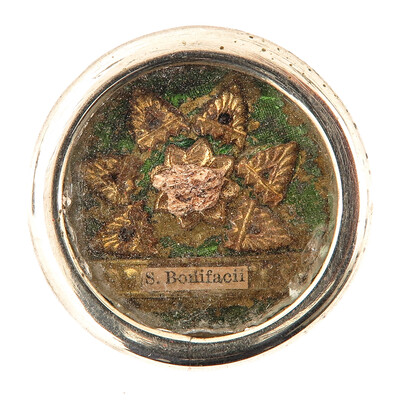 Reliquary - Relic Ex Ossibus St. Bonifacius With Original Document en Brass / Glass / Wax Seal, Belgium  19 th century