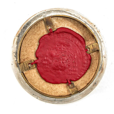 Reliquary - Relic Ex Ossibus St. Bonifacius With Original Document en Brass / Glass / Wax Seal, Belgium  19 th century