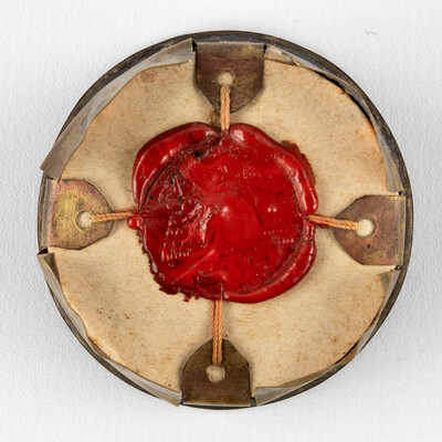 Reliquary - Relic Ex Ossibus St. Carolus Borromeus With Original Document en Brass / Glass / Wax Seal, Belgium  19 th century